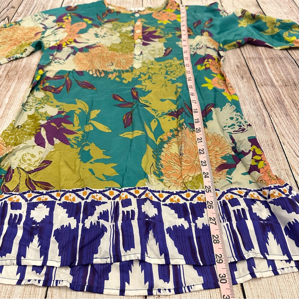 CAbi Floral 100% Silk Tunic Top Size XS Colorful Resort Travel Beach Teal Boho - Picture 6 of 10